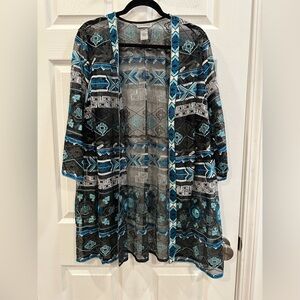 Catherine’s sheer embroidered open front 3/4 sleeve cardigan size 0X EUC
